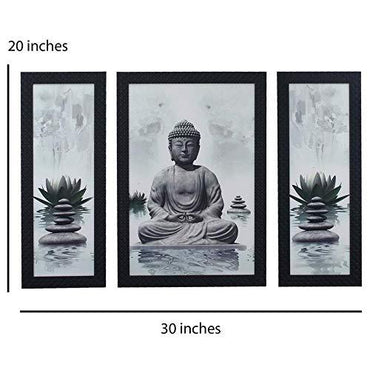 JaipurCrafts Flower Set of 3 Large Framed UV Digital Reprint Painting (Wood, Synthetic, 36 cm x 61 cm)