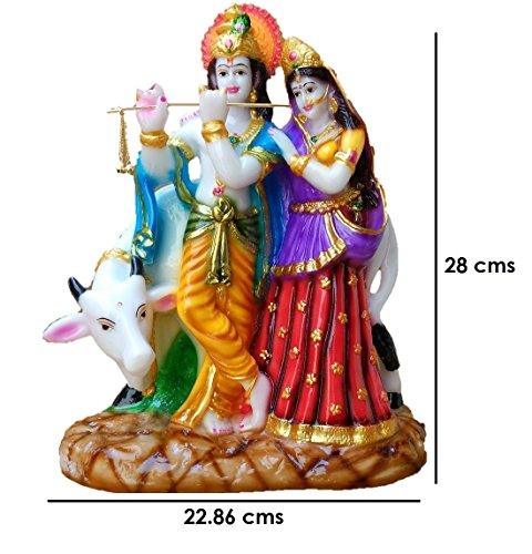 JaipurCrafts Radha Krishna with Kamdhenu Cow Showpiece - 28 cm (Polyresin, Multicolor)