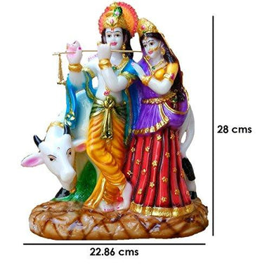 JaipurCrafts Radha Krishna with Kamdhenu Cow Showpiece - 28 cm (Polyresin, Multicolor)