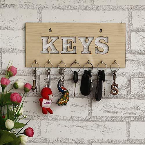 JaipurCrafts Keys Wooden Key Holder (29 cm x 13.5 cm x 0.4 cm, Beige)- 7 Hooks