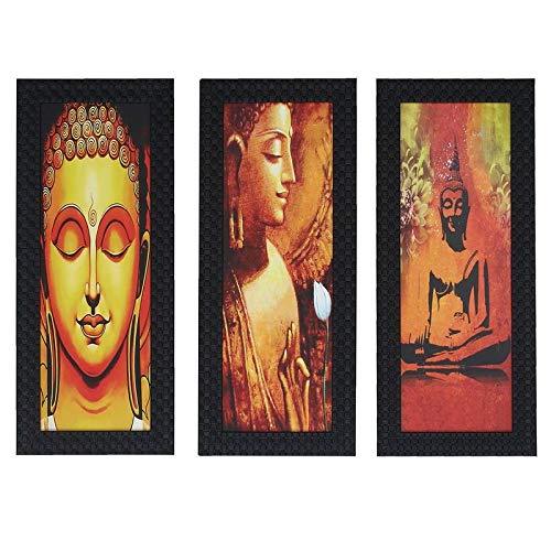 JaipurCrafts Gautam Buddha Set of 3 Large Framed UV Digital Reprint Painting (Wood, Synthetic, 41 cm x 53 cm)