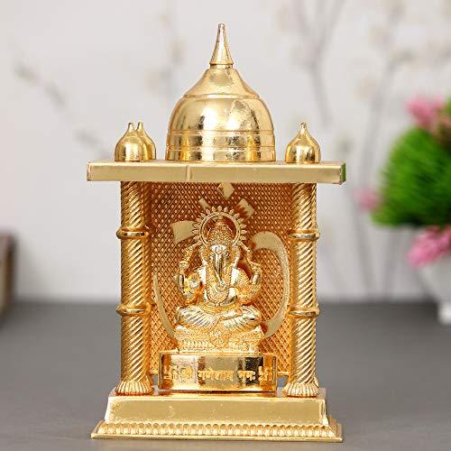 JaipurCrafts Metal Gold Plated Ganesha Decorative Temple Figurine Lord Ganpati Lakshmi Statue Good Luck Spiritual Pooja Gifts Idols(Size 6 x 3.60 Inches, Medium)