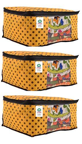 JaipurCrafts 3 Pieces Polka Dots Non Woven Saree Cover Set, Yellow (45 x 35 x 21 cm)