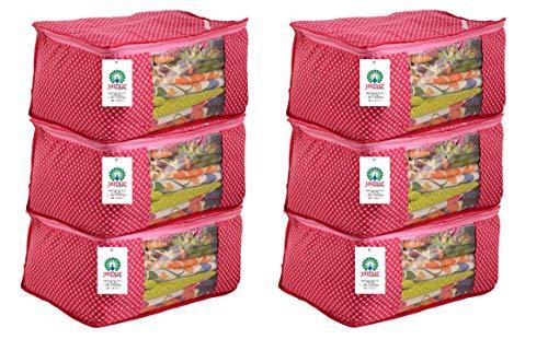 JaipurCrafts 6 Pieces Quilted Polka Dots Cotton Saree Cover Set, Pink (45 x 30 x 20 cm)
