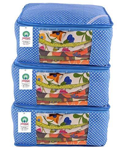 JaipurCrafts Combo of Quilted Polka Dots Cotton Saree Cover Set/Saree Storage Bag, (40 x 30 x 20 cm)-Pack of 6 (Cotton-Pink,Blue)