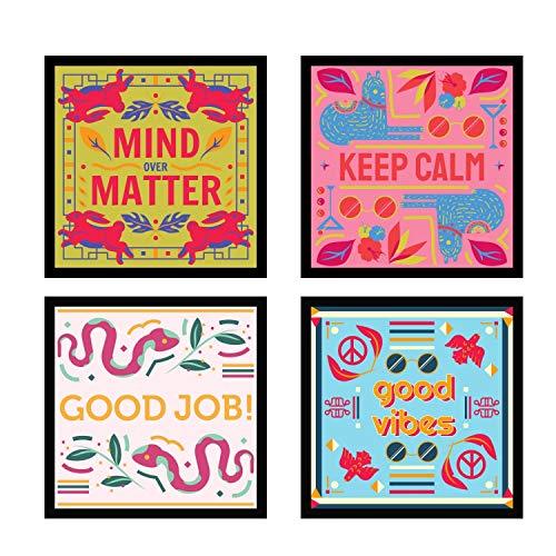 Webelkart Premium Motivational/Inspirational Quote Synthetic Photo Frame for Wall, Office, Study Room Decoration Poster Framed with Plexi Glass, Size - 10 x 10 Inch, Multicolour | Set of 4