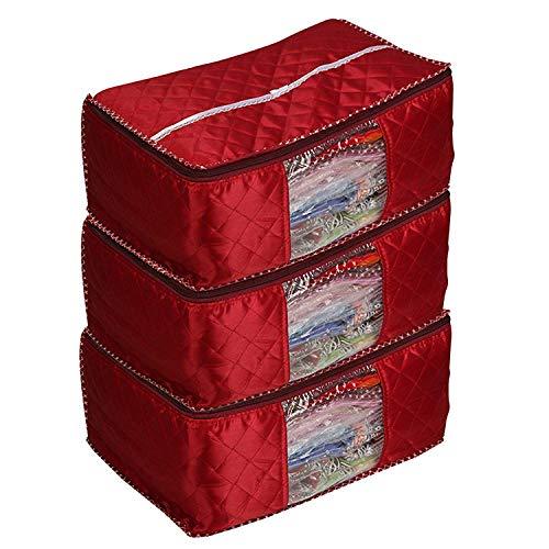 JaipurCrafts 3 Pcs Satin Fabric Saree Cover, 15 Sarees, Gift Set, Maroon (45 x 35 x 23 cm)