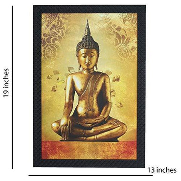 JaipurCrafts Gautam Buddha Large Framed UV Digital Reprint Painting (Wood, Synthetic, 36 cm x 51 cm)