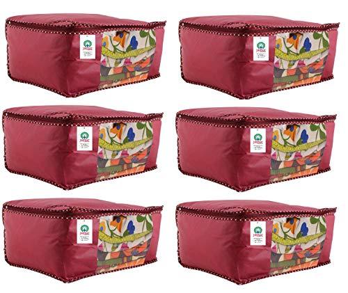 JaipurCrafts 6 Pieces Non Woven Saree Cover Set, Maroon (45 x 35 x 21 cm)