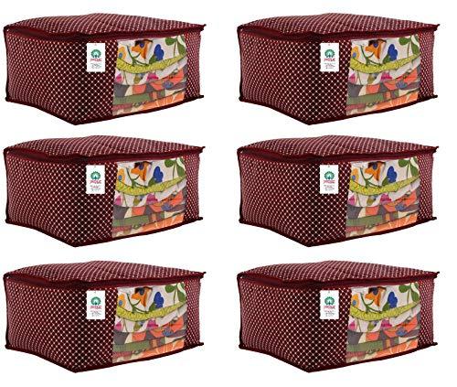 JaipurCrafts 6 Pieces Quilted Polka Dots Cotton Saree Cover Set, Maroon (45 x 35 x 22 cm)