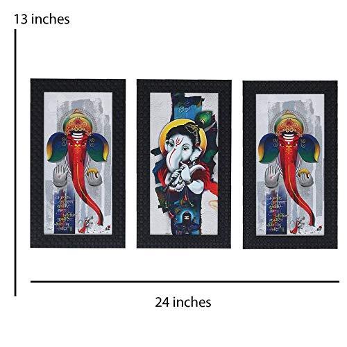 JaipurCrafts Lord Ganesha Set of 3 Large Framed UV Digital Reprint Painting (Wood, Synthetic, 33 cm x 61 cm)