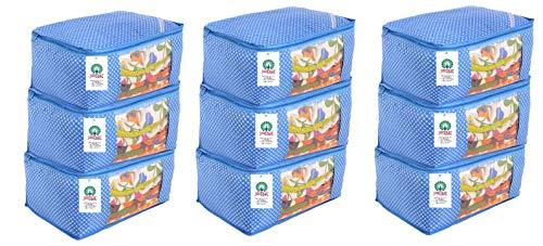 JaipurCrafts 9 Pieces Quilted Polka Dots Cotton Saree Cover Set, Blue (45 x 30 x 20 cm)