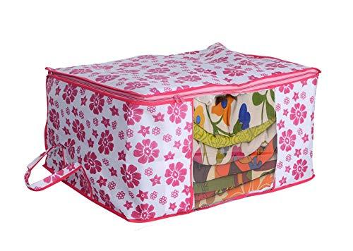JaipurCrafts 3 Piece Underbed Storage Bag,Storage Organiser,Blanket Cover with Zippered Closure and Handle (Flower Print, 65 x 47 x 33 cm)- Extra Large