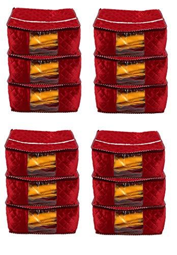 JaipurCrafts 12 Pcs Satin Fabric Saree Cover, 15 Sarees, Gift Set, Maroon (45 x 35 x 23 cm)