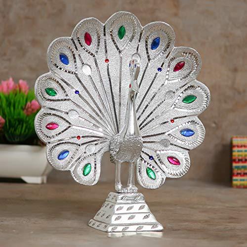 JaipurCrafts Premium Aluminium Meenakari Peacock Figurine Showpiece- 9 in