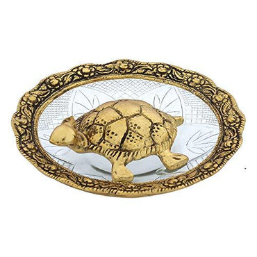 JaipurCrafts White Metal with Glass Plate Feng Shui Metal Tortoise,Turtle Plate Yantra Vastu Feng Sui, Vastu Yantra