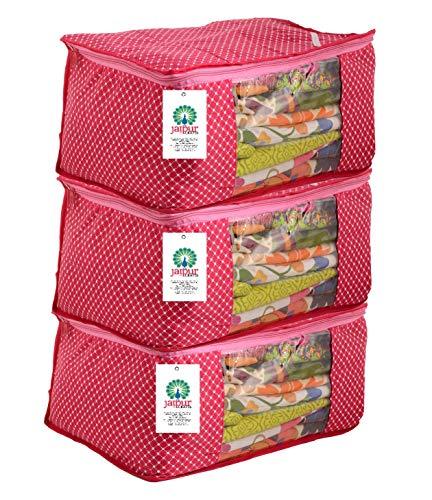 JaipurCrafts 3 Pieces Quilted Polka Dots Cotton Saree Cover Set, Pink (45 x 30 x 20 cm)