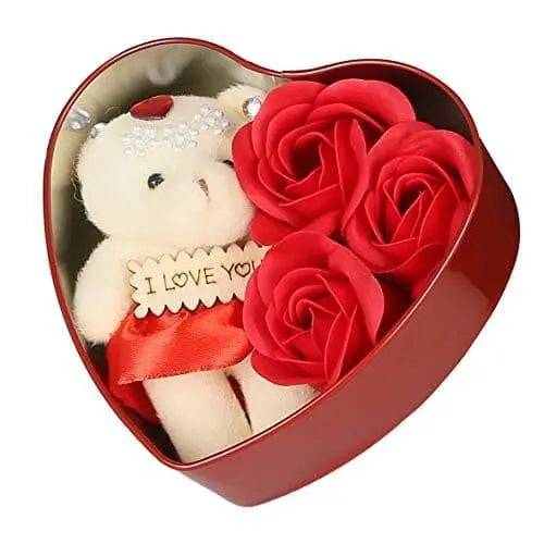 Webelkart Artificial Rose And Gift Box And Love Teddy Bear Heart Shaped Box