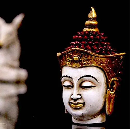 JaipurCrafts Golden and Red Handcrafted Gautam Buddha Polyresin Showpiece (17 cm x 10.40 cm x 12.70 cm, Black)
