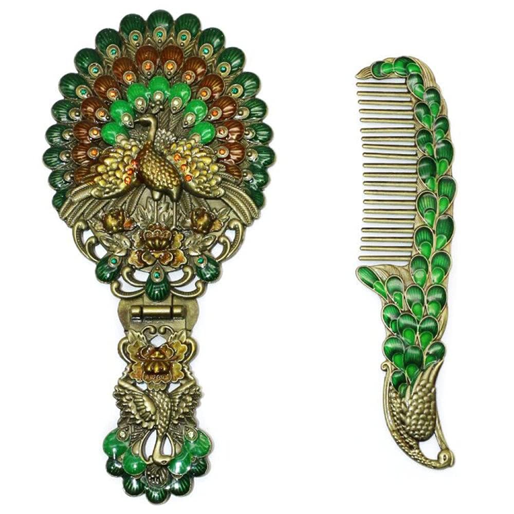 Webelkart Premium Handwork Peacock Hand Mirror with Comb Set Personal Makeup for Women/Girl Salon Mirror & Decorative Antique Item Women Gift Item (Multicolour)