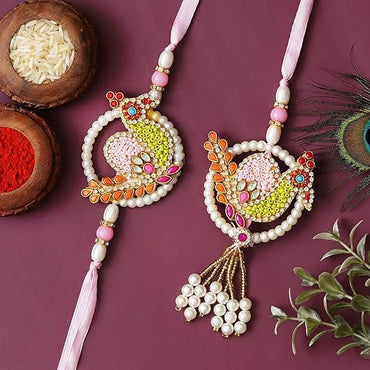 Webelkart Set Of 2 Rakhi And with Customised Wooden Rakhi Best Wishes Stand with Image Upload and Customised Keychain with Photo Print and Greeting Cards and Roli Chawal Pack