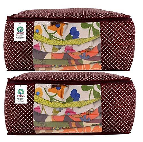 JaipurCrafts Quilted Polka Dots Cotton Saree Cover Set/Saree Storage Bag, Maroon (40 x 30 x 20 cm)-Pack of 2 (Cotton-Maroon)