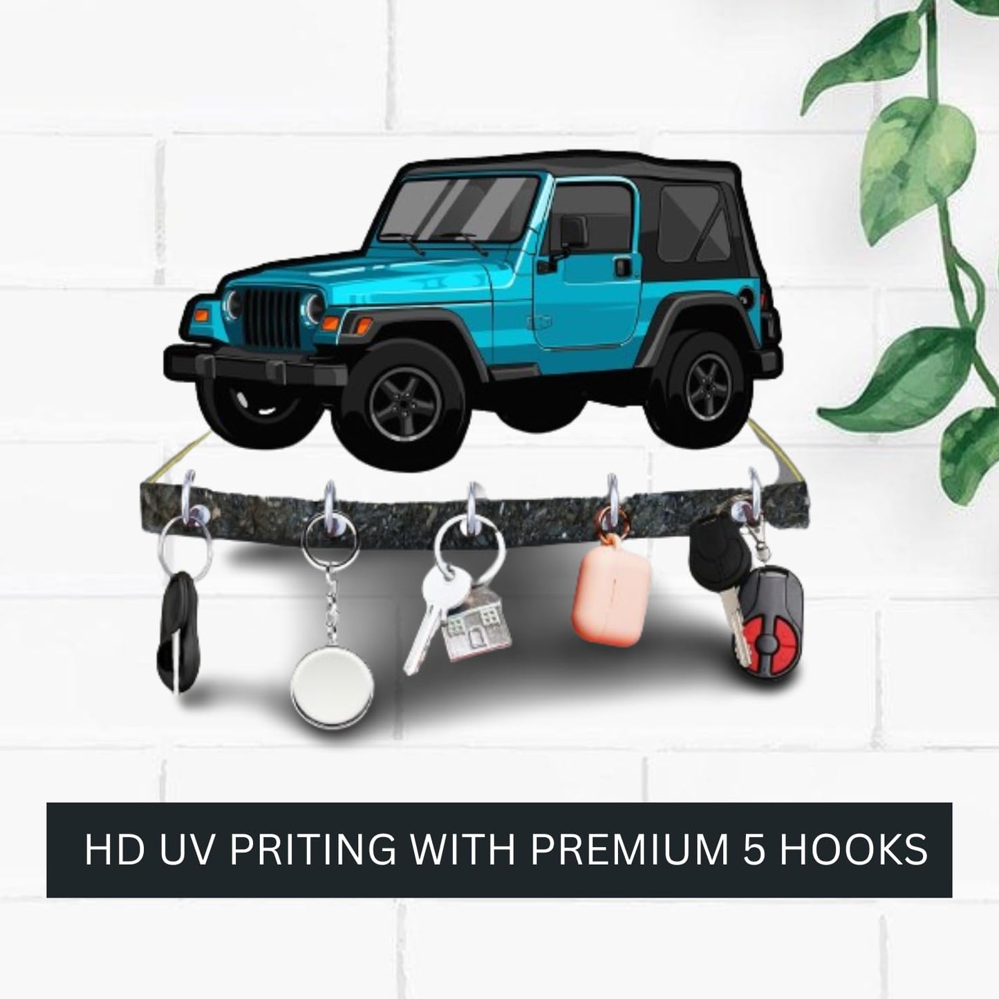 JaipurCrafts Premium HD UV Printed mahindra Thar designer Wooden Key Holder Home and Office Decor (10 X 6 Inch, Wood, Multicolor)