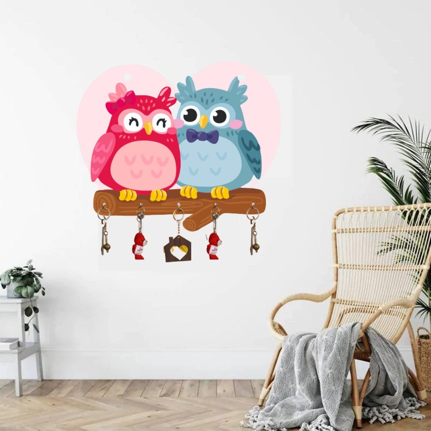 Webelkart Premium 'Owl Family' Decorative Wooden Printed Key Holder for Home Decor Key Hangers Keychain Holder Key Stand & Key Holder for Wall Owl Key Holder (17.78 cm, 5 Hooks)