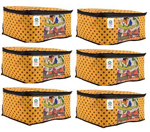 JaipurCrafts 6 Pieces Polka Dots Non Woven Saree Cover Set, Yellow (45 x 35 x 21 cm)