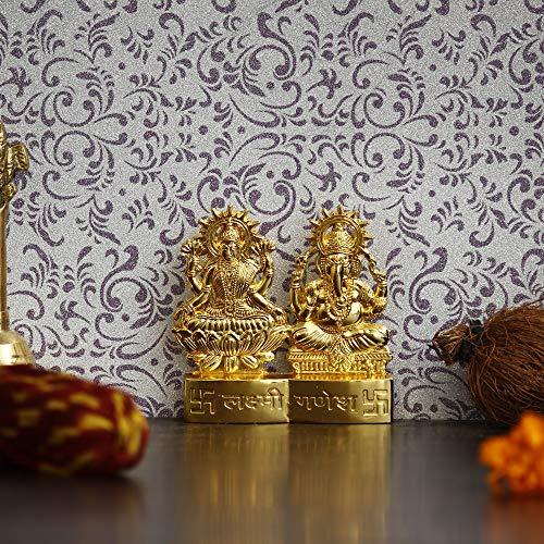 JaipurCrafts Laxmi Ganesh Gold Plated Statue - Idol for Car Dashboard, Home, Office Décor, Gifting Decorative Showpiece, Temple Gift (Zinc, Golden)- 2.75 in x 2.75 in