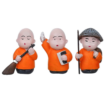 Webelkart Premium Set of 3 Child Monk Showpiece for Home and Office Decor| Child Monk Showpiece for Gift| Showpiece for Car Dashboard (Polyresin,Orange)