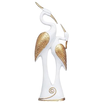 JaipurCrafts Good Luck Swan Pair of Kissing Duck Showpiece for Home and Office Decor - 35.56 cm (White/Gold)
