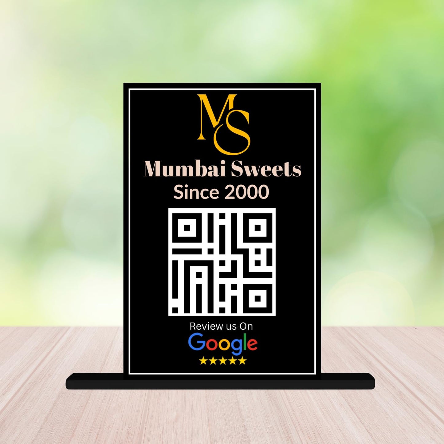 JaipurCrafts  QR Code Display Stand with Wooden Base, Acrylic Google Review Stand for Offices and Shops and Restaurents , 4 x 6 Inches, Black