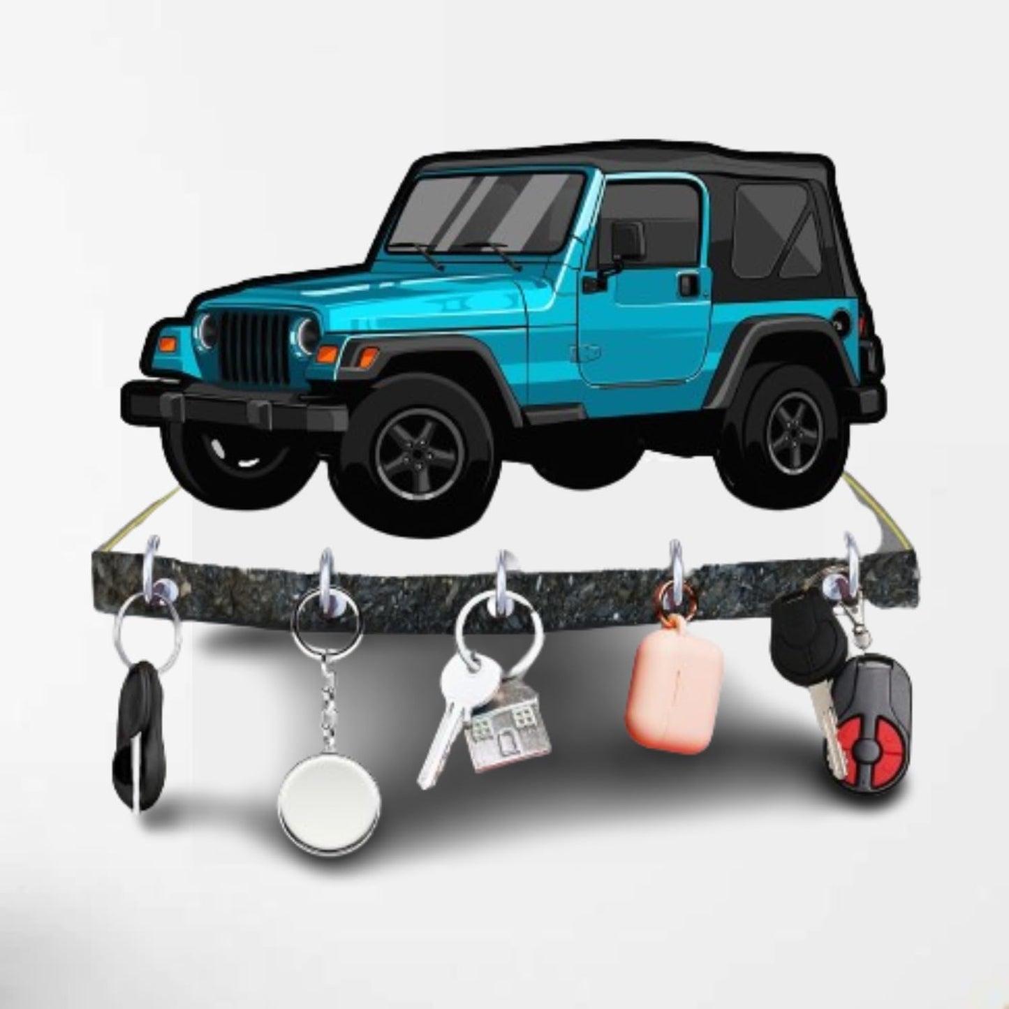 JaipurCrafts Premium HD UV Printed mahindra Thar designer Wooden Key Holder Home and Office Decor (10 X 6 Inch, Wood, Multicolor)