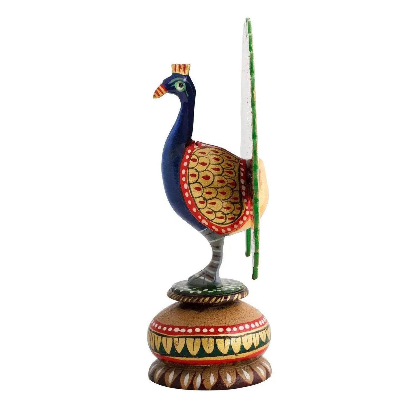 JaipurCrafts Dancing Peacock Painted Showpiece - 10.2 cm (Wood, Multicolor)