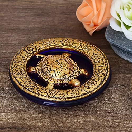 JaipurCrafts White Metal with Glass Plate Feng Shui Metal Tortoise,Turtle Plate Yantra Vastu Feng Sui | Vaastu Yantra- 4 in