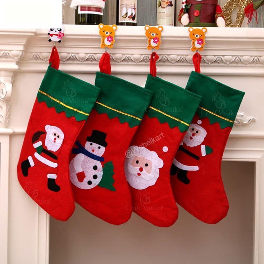 Webelkart Christmas Stockings, Pack of 4, Classic Socks for Xmas Home Decor, Stuffed Tree Hanging Toys, Candy Gift Bag Holders
