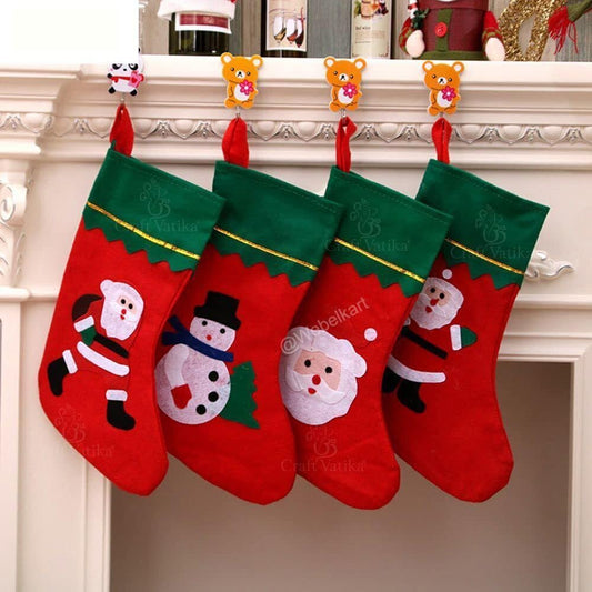 Webelkart Christmas Stockings, Pack of 4, Classic Socks for Xmas Home Decor, Stuffed Tree Hanging Toys, Candy Gift Bag Holders