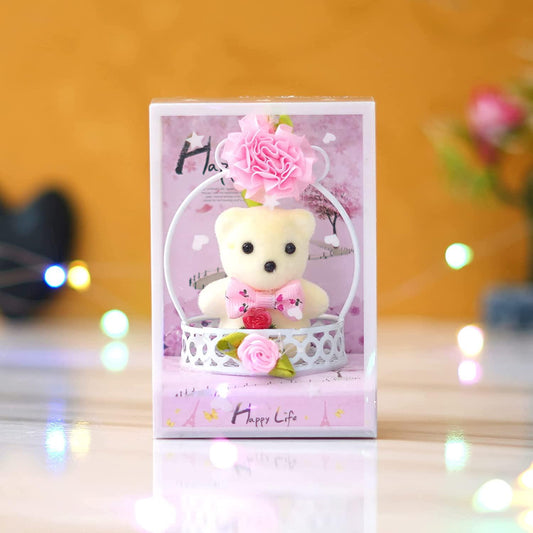 Webelkart®️ Exclusive Cute Little Teddy Sitting in Basket Showpiece for Her / Girlfriend / Wife / Fiancee / Valentines Day (Pink)