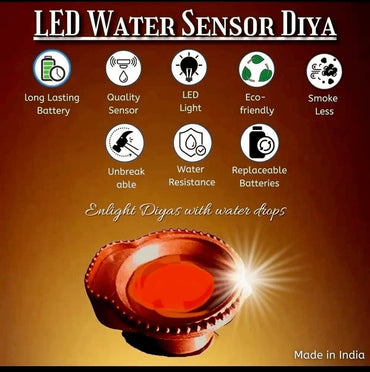 JaipurCrafts Premium Water Sensor Led Diya Led Candle with Electric Water Sensing Diya , Warm Yellow Ambient Lights, Battery Operated Led Candles for Home Decor| Diwali Water Diya| (Pack of 12 ,Plastic)