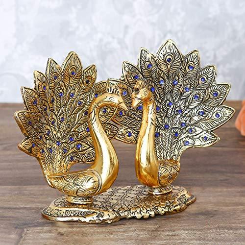 JaipurCrafts Premium Aluminium Gold Plated Pair of Kissing Duck Showpiece- 15 cm