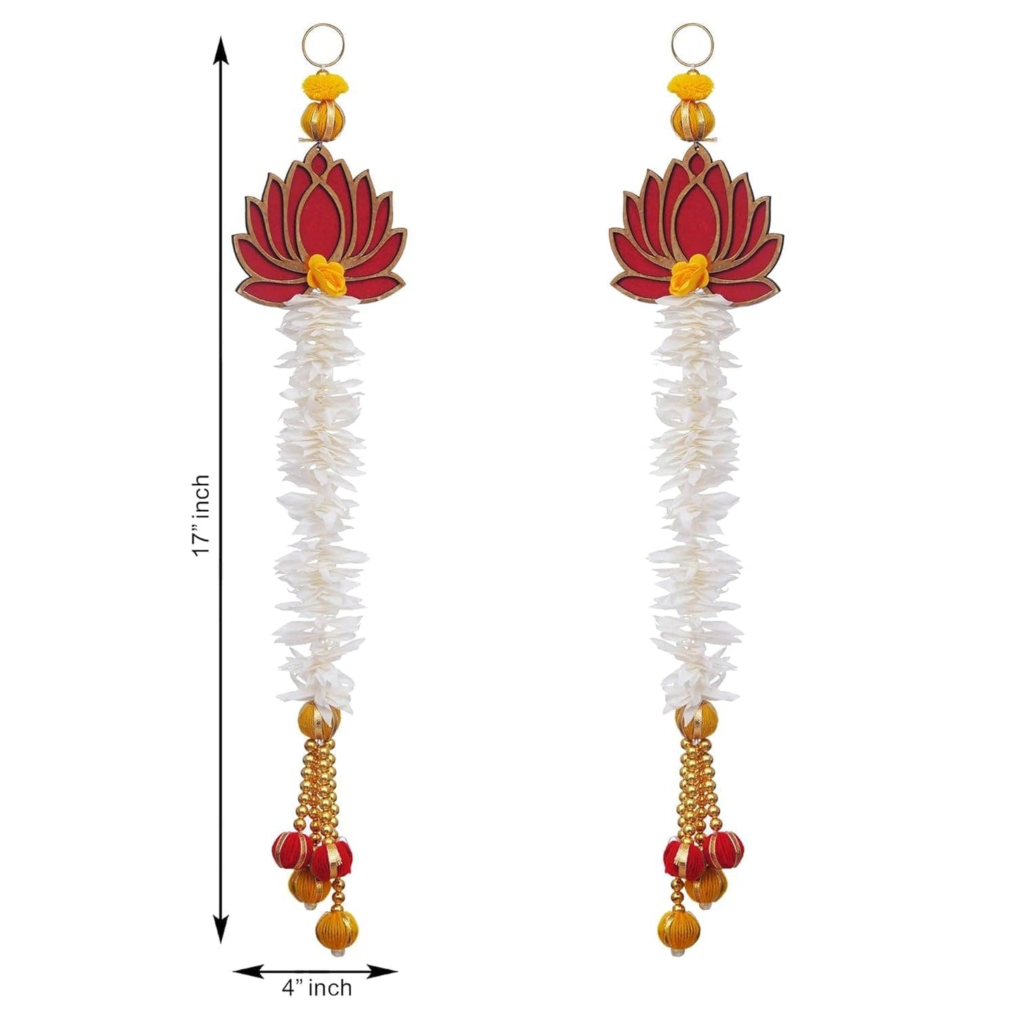 JaipurCrafts  Premium White and Gold Lotus Wall Hanging Wall Decor |Temple Decor Home and Office Decor| Lotus Back Drop Hanging (Set of 2) (Red)