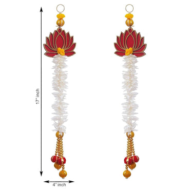 JaipurCrafts  Premium White and Gold Lotus Wall Hanging Wall Decor |Temple Decor Home and Office Decor| Lotus Back Drop Hanging (Set of 2) (Red)