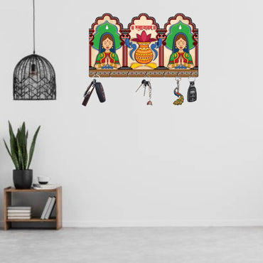 Webelkart Premium HD UV Rajasthani Print Wooden Key Holder for Home/Office Decor-Keychain Holder for Wall Decor, Wall Decor Key Holder,Home Decor Item