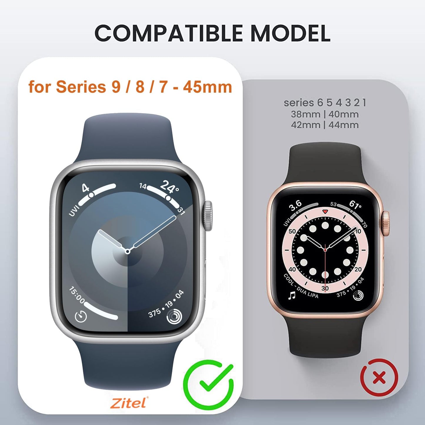 Zitel Privacy Screen Protector Case for Apple Watch 45mm Series 9 / 8 / 7 Anti-Spy Screen Glass Protector Hard PC Cover - Matte Black