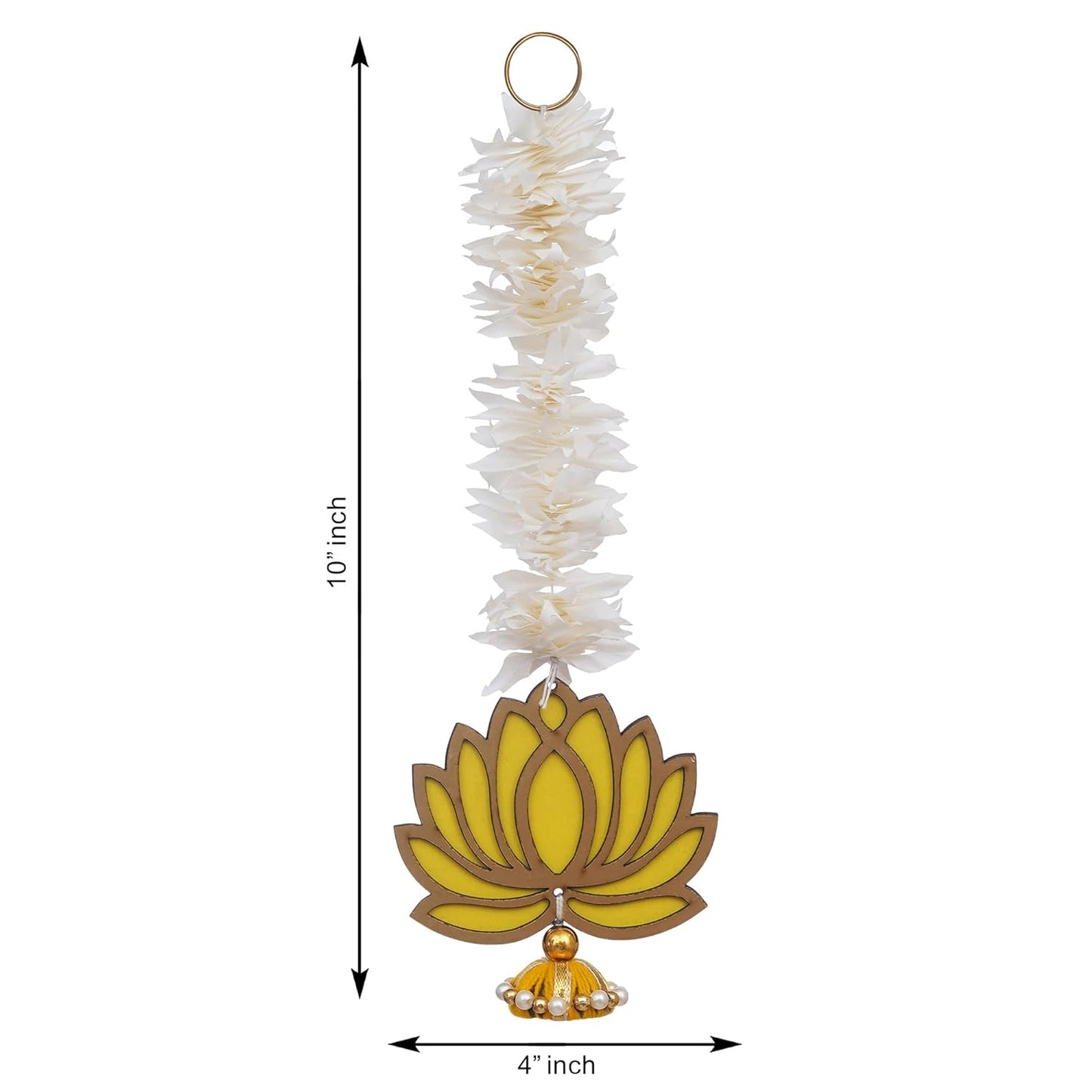 JaipurCrafts  Premium Yellow Lotus with White Gajra Flower Wall Hanging |Lotus Back Drop Hanging | Wall Decor |Temple Decor Wall Hanging for Home and Diwali Decorations (Yellow)