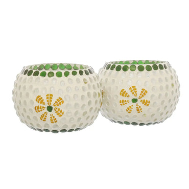JaipurCrafts Set of 2 Mosaic Glass TeaLight Votive Candle Holder with Tea Light Candles for Living Room Home Decor Indoor Outdoor Decorations (Multicolor, Glass)