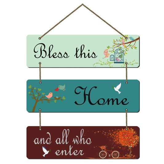 Webelkart®️ Decorative Bless This Home Wall Hanging Wooden Art Decoration Item for Living Room | Bedroom | Home Decor | Gifts | Quotes Decor Item | Wall Art for Hall | MDF Wall Decoration, Set of 3