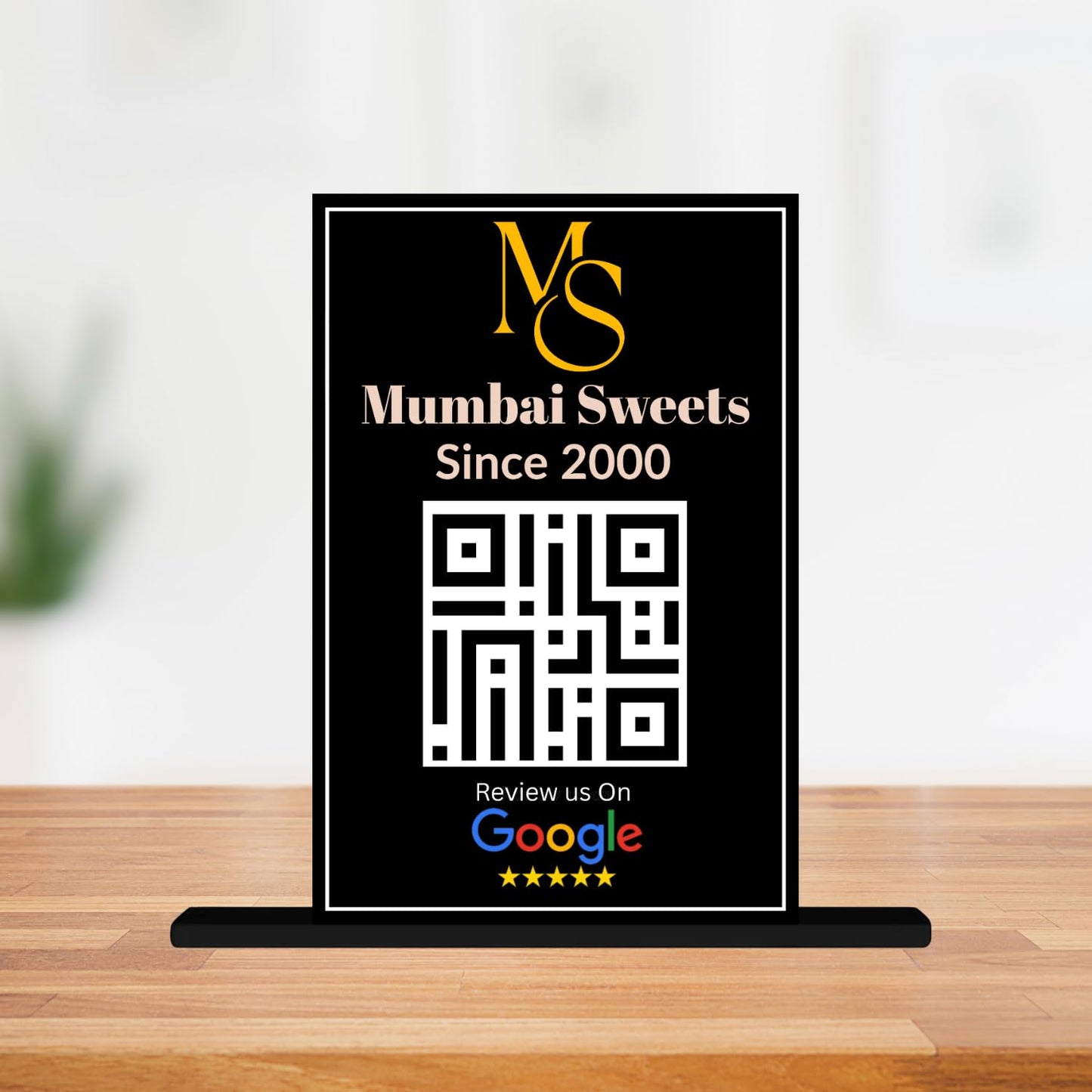 JaipurCrafts  QR Code Display Stand with Wooden Base, Acrylic Google Review Stand for Offices and Shops and Restaurents , 4 x 6 Inches, Black
