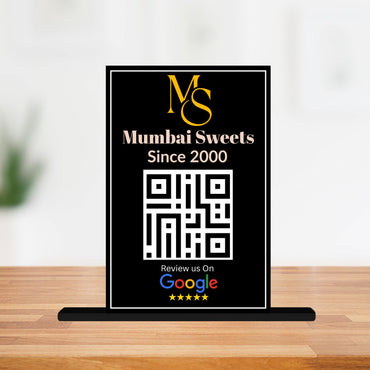 JaipurCrafts  QR Code Display Stand with Wooden Base, Acrylic Google Review Stand for Offices and Shops and Restaurents , 4 x 6 Inches, Black